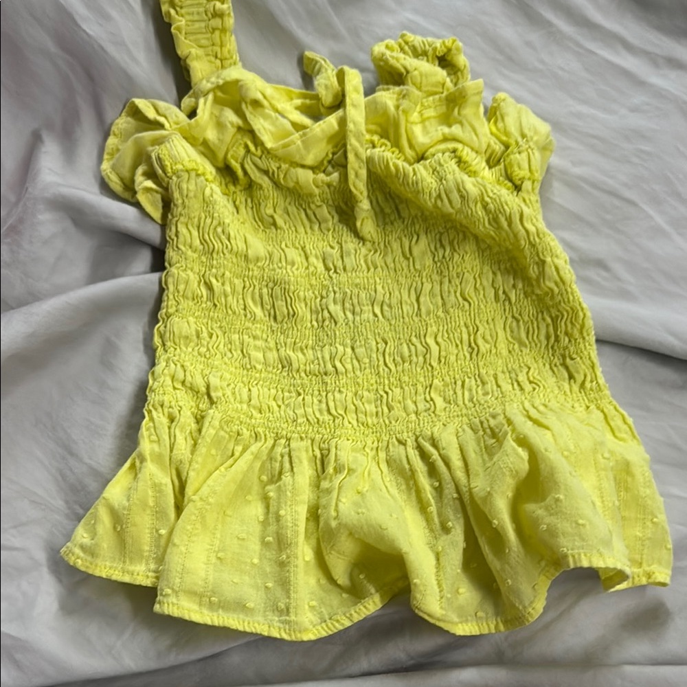 Yellow Smocked Camisole with Ruffled Peplum